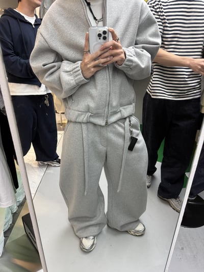 潮流版型霸主 彎刀曲線 休閒 刷毛寬褲 (set-up) - 2C17