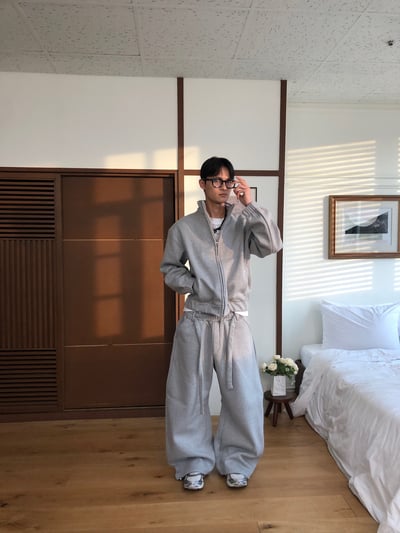 潮流版型霸主 彎刀曲線 休閒 刷毛寬褲 (set-up) - 2C3