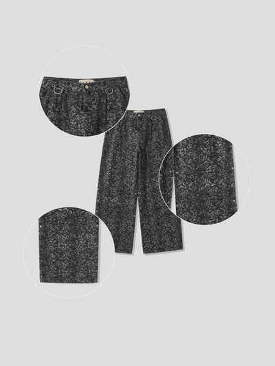 首爾街頭 豹紋 石頭灰 卯釘寬褲 - 1C19