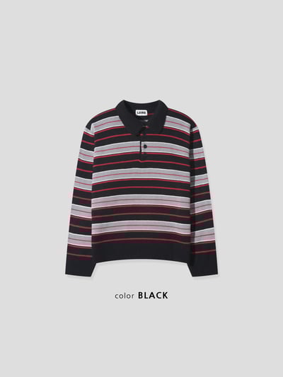 秋冬高檔 撞色條紋 立挺 短版 開領針織 長袖 - 3C23