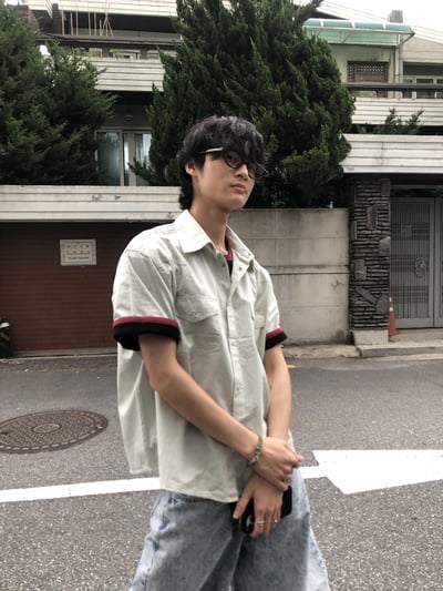 韓系型男 俐落線條 薄款 短袖 襯衫 - 4C8
