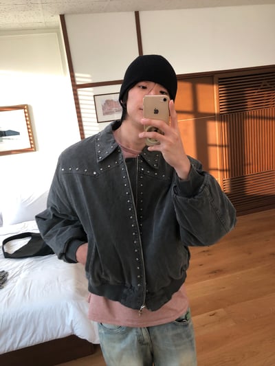 (6oz)倫敦時尚 復古水洗 卯釘 短版 羽絨外套 - 2C8