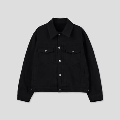 文藝鈕扣 微短版 機車飆仔 牛仔外套 (set-up) - 2C24