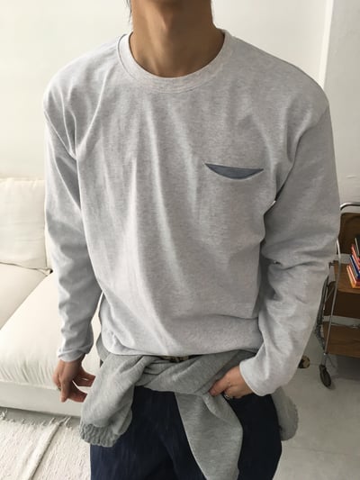 春季必備 口袋配色 短版 薄長袖 - 3C2