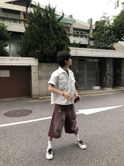 酷夏涼感 做舊水洗 破壞牛仔 7分褲 - 3C11