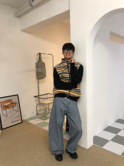 經典百搭 細條紋 修身顯高 牛仔寬褲 - 2C4