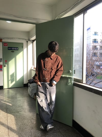 高檔布料 漸層刷色 街頭破洞 牛仔寬褲 - 2C8