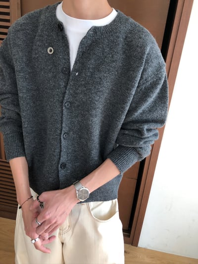 秋冬極簡風 精緻鈕扣 短版針織 羊毛開襟衫 - 3C13