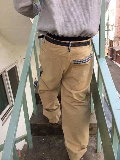 日系街頭 畫龍點睛 格紋設計 微寬褲 - 2C6