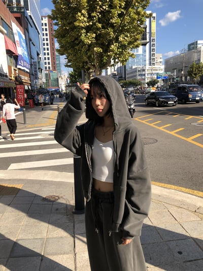 復古經典 做舊刷色 運動套裝 短版 連帽外套 - 2C14
