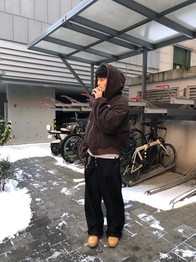 日系街頭 假鈕扣 原牛 寬褲 - 2C7