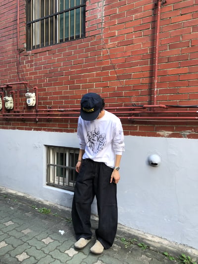 背影殺手 高檔縫線 鬆緊帶 寬版 牛仔長褲 - 3C11