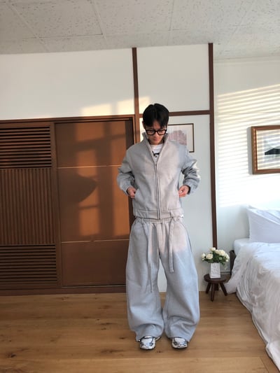 潮流版型霸主 彎刀曲線 休閒 刷毛寬褲 (set-up) - 2C12