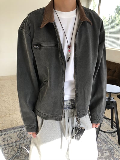 舊式巴黎 復古刷色水洗 短版 底特律夾克 - 2C12