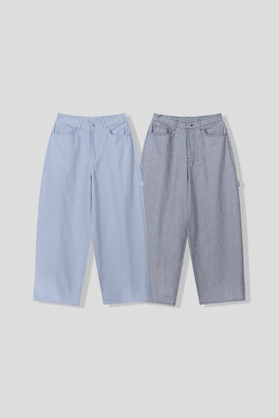 Peace 極簡主義 細條紋 工裝 牛仔寬褲 (set - up) - 2C21