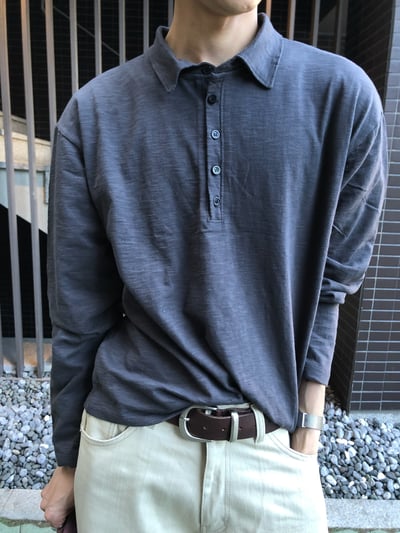 日系慵懶 百搭素色 POLO 鈕扣 薄長袖 - 3C4