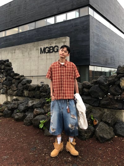 倫敦街頭 親膚涼感 短版 格紋 短袖襯衫 - 4C21