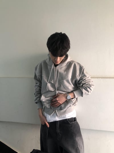 高級棉 銀河星形卯釘 指套 短版 連帽外套 - 3C18