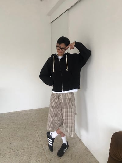 歐美街頭 經典格紋 百慕達 工裝 棉短褲 - 2C3