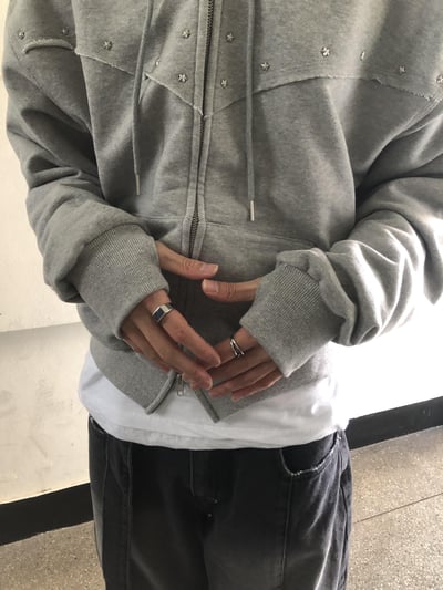 高級棉 銀河星形卯釘 指套 短版 連帽外套 - 3C4