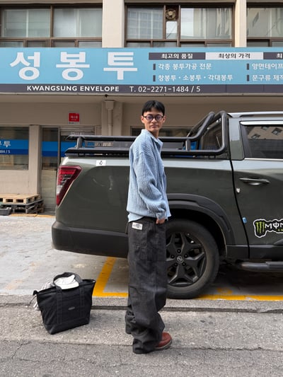 歐美街頭指標 高級補丁 工裝 牛仔條文寬褲 - 1C8