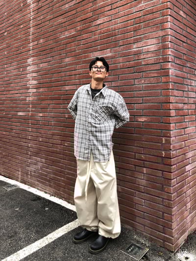 幹練率性 高檔蓬感木 寬版 鬆緊帶 工裝褲 - 3C8