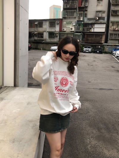 (象牙白,燕麥色現貨) (Unisex) America 美式印刷 大學T - 5C9