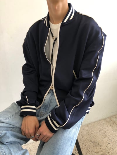 高級街頭 鬆弛神衣 邊線 棒球外套 - 2C1