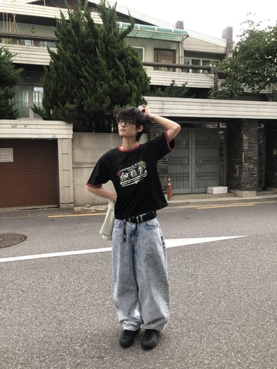 冰原破痕 渲染 雙層口袋 牛仔寬褲 - 1C6