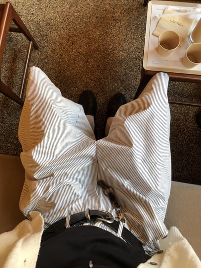 歐美休閒 俐落版型 細條紋 寬版 工裝短褲 - 2C14