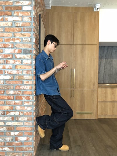 倫敦之眼 三層抓皺 短縫線 原牛 微寬褲 - 1C12