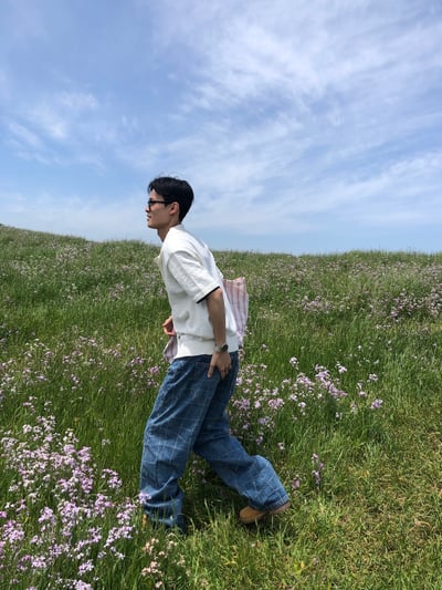 Baggy 牛津街頭 水波格紋 牛仔寬褲 - 1C8