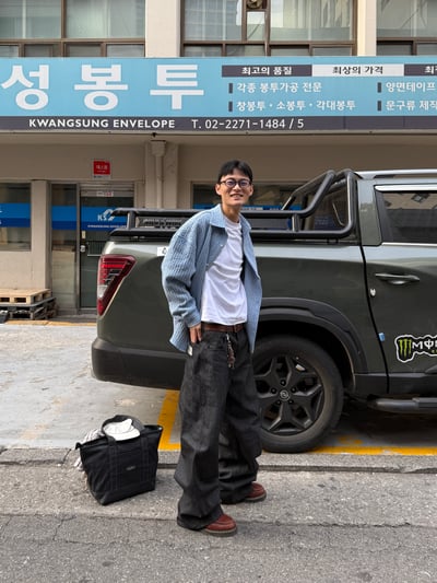 歐美街頭指標 高級補丁 工裝 牛仔條文寬褲 - 1C6