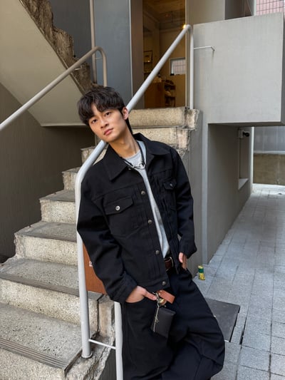 文藝鈕扣 微短版 機車飆仔 牛仔外套 (set-up) - 2C1