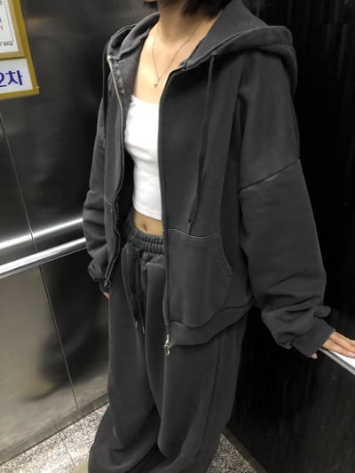 復古經典 做舊刷色 運動套裝 短版 連帽外套 - 2C4