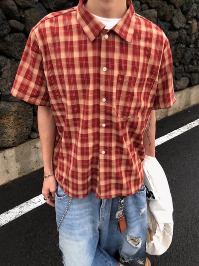 倫敦街頭 親膚涼感 短版 格紋 短袖襯衫 - 4C15