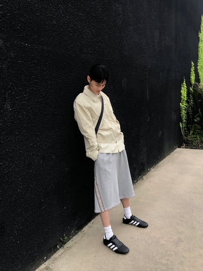 印地安圖紋 刺繡斜線 寬版 7分 棉短褲 - 3C16