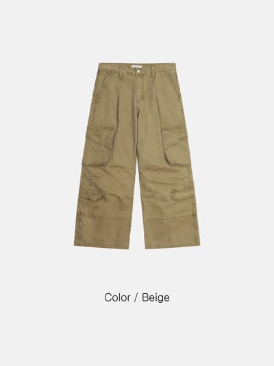 美式 俐落抓皺 立體斜線 工裝 直筒寬褲 - 2C17