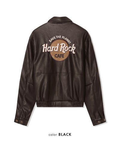(咖色,黑色現貨) Hard Rock 絨毛刺繡 皮革外套 - 2C19