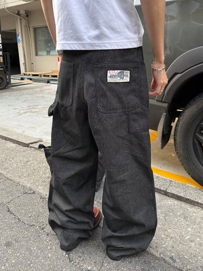 歐美街頭指標 高級補丁 工裝 牛仔條文寬褲 - 1C1