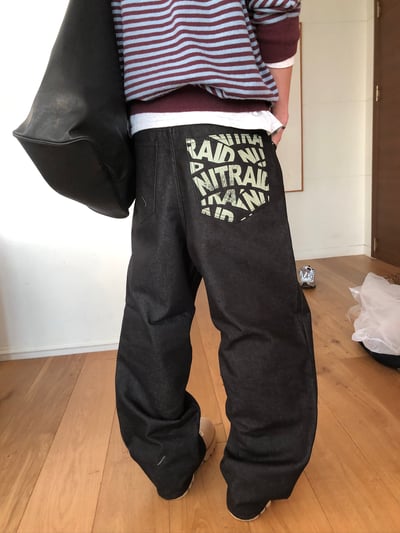 率性街頭 口袋印刷設計 牛仔寬褲 - 2C1