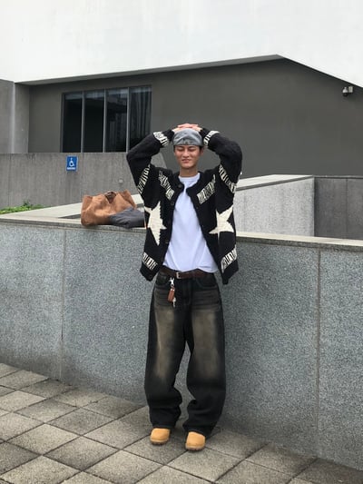 (黑色現貨)USA Star 厚針織 開襟外套 - 2C20