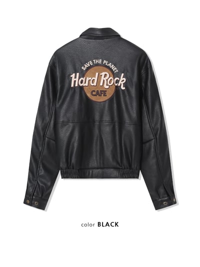 (咖色,黑色現貨) Hard Rock 絨毛刺繡 皮革外套 - 2C17