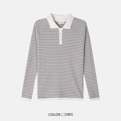 經典條紋 亨利領 修身版型 翻領 貼身 長袖 - 3C17