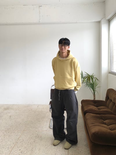 霧感 半月高領 短版 帽T - 3C17