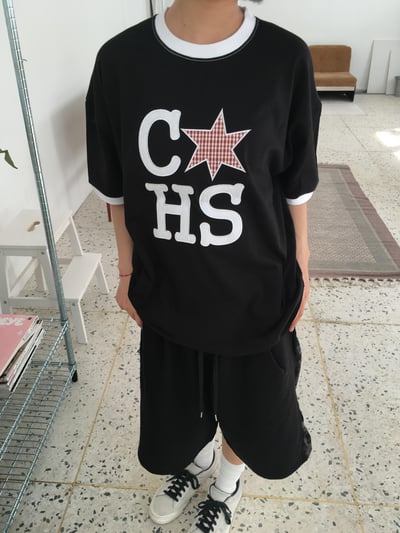 CHS 六芒星 刺繡 配色 微短版 短袖 - 3C4
