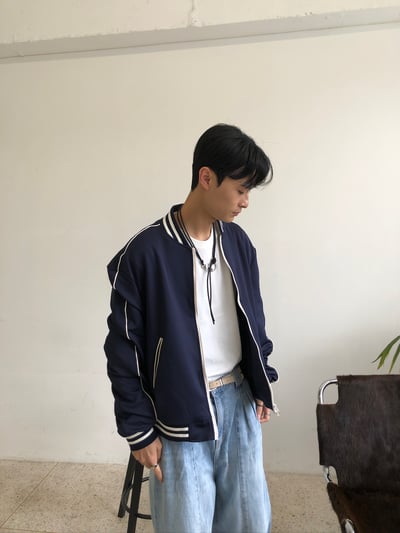 高級街頭 鬆弛神衣 邊線 棒球外套 - 2C12