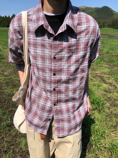 文藝浪漫派 夏季輕薄 撞色格紋 寬鬆襯衫 - 3C10