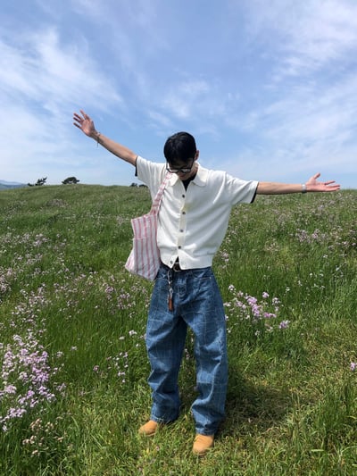 Baggy 牛津街頭 水波格紋 牛仔寬褲 - 1C6