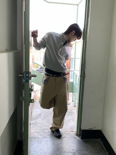 日系街頭 畫龍點睛 格紋設計 微寬褲 - 2C13